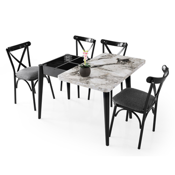 Jedálenský stôl DOLUNAY biely mramor/čierna 8