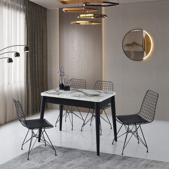 Jedálenský stôl DOLUNAY biely mramor/čierna 10