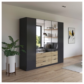 Šatníková skriňa DOMOA V metalická sivá/dub artisan 1