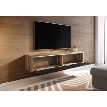 TV komoda DOROTHE 140 dub wotan/čierna lesklá 3