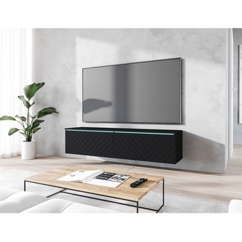 TV komoda DOROTHE 140 čierna/vzor rybia kosť 2