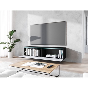 TV komoda DOROTHE 140 čierna/vzor rybia kosť 3