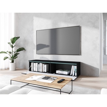 TV komoda DOROTHE 140 čierna/vzor rybia kosť 4