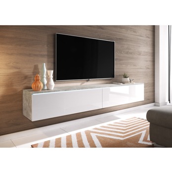 TV komoda DOROTHE 180 betón/biela lesklá 1