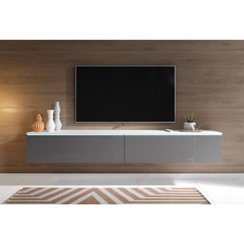 TV komoda DOROTHE 180 biela/sivá lesklá 2