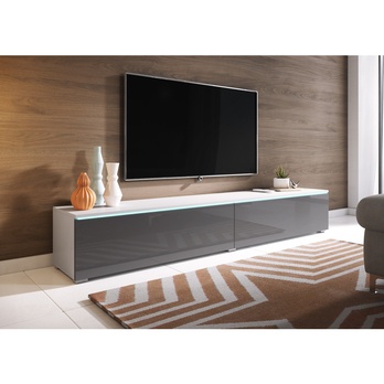 TV komoda DOROTHE 180 biela/sivá lesklá 3