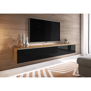 TV komoda DOROTHE 180 dub wotan/čierna lesklá 1