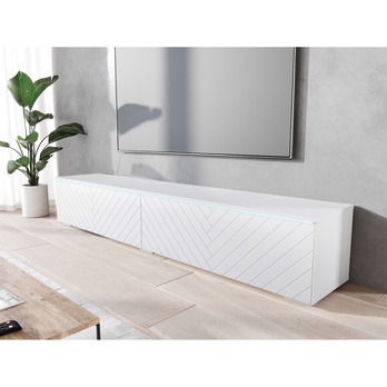 TV komoda DOROTHE 180 biela/vzor rybia kosť 2