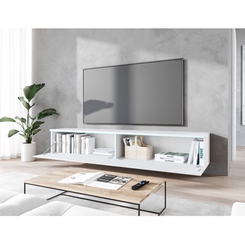 TV komoda DOROTHE 180 biela/vzor rybia kosť 4