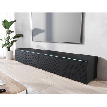 TV komoda DOROTHE 180 čierna/vzor rybia kosť 2