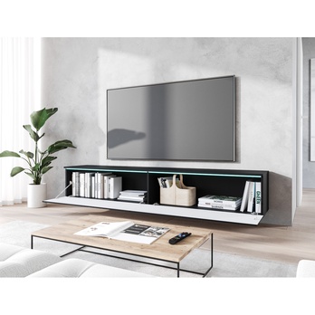 TV komoda DOROTHE 180 čierna/vzor rybia kosť 4