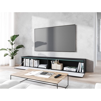 TV komoda DOROTHE 180 čierna/vzor rybia kosť 5