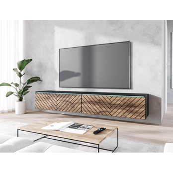 TV komoda DOROTHE 180 dub wotan/čierna/vzor rybia kosť 3