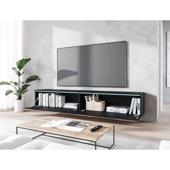 TV komoda DOROTHE 180 dub wotan/čierna/vzor rybia kosť 4