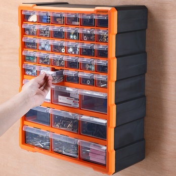 Organizér na drobné súčiastky DRAWERS 2 oranžová/sivá 1