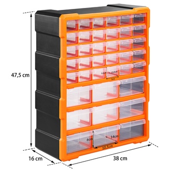Organizér na drobné súčiastky DRAWERS 2 oranžová/sivá 12