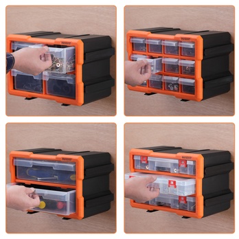 Organizér na drobné súčiastky DRAWERS 4 oranžová/sivá 1