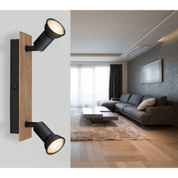 Bodové svietidlo DREW 2 čierna/drevo 1