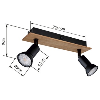 Bodové svietidlo DREW 2 čierna/drevo 6