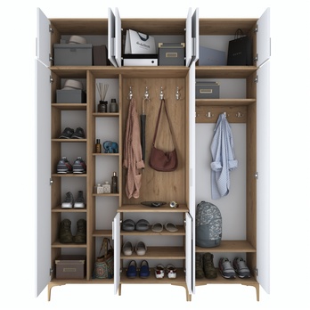 Predsieňová zostava ELA 11 orech/biela, 8 dvojitých háčikov 4