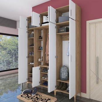 Predsieňová zostava ELA 11 orech/biela, 8 dvojitých háčikov 8