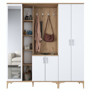 Predsieňová zostava ELA 9 orech/biela, 8 dvojitých háčikov 3