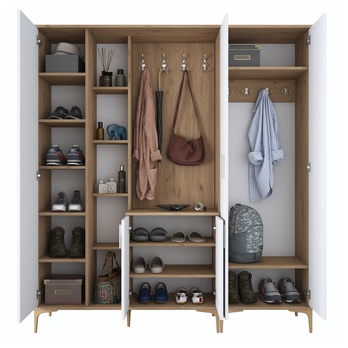 Predsieňová zostava ELA 9 orech/biela, 8 dvojitých háčikov 4