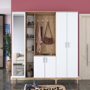 Predsieňová zostava ELA 9 orech/biela, 8 dvojitých háčikov 5