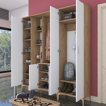 Predsieňová zostava ELA 9 orech/biela, 8 dvojitých háčikov 7