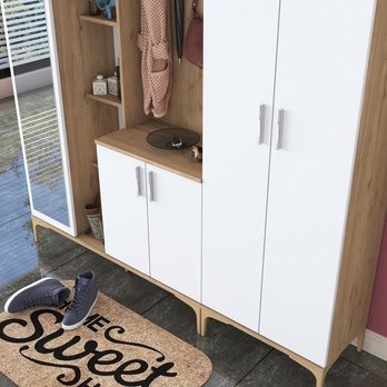 Predsieňová zostava ELA 9 orech/biela, 8 dvojitých háčikov 9