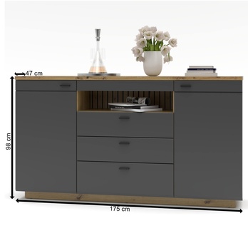 Komoda ELA grafitová/dub artisan, šírka 175 cm 2