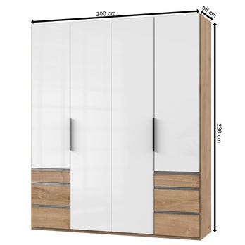 Šatníková skriňa ELIOT dub doskový/biela lak, 4 dvere 3