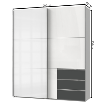 Šatníková skriňa ELIOT biela/grafit, šírka 200 cm 4
