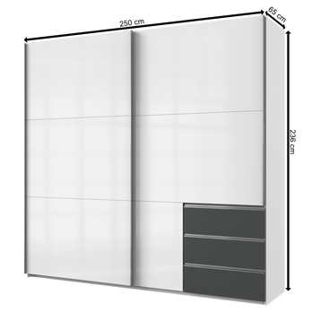 Šatníková skriňa ELIOT biela/grafit, šírka 250 cm 4