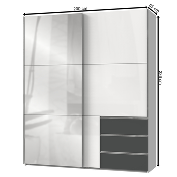 Šatníková skriňa ELIOT biela/grafit, šírka 200 cm, zrkadlo 4