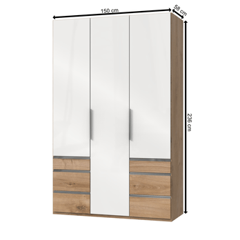 Šatníková skriňa ELIOT dub doskový/biela lak, 3 dvere 3