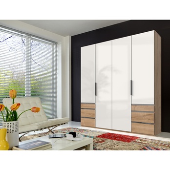 Šatníková skriňa ELIOT dub doskový/biela lak, 4 dvere 1