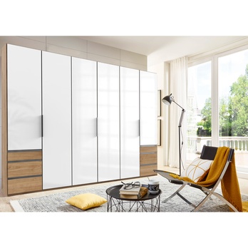 Šatníková skriňa ELIOT dub doskový/biela lak, 6 dverí 1