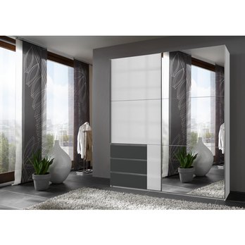 Šatníková skriňa ELIOT biela/grafit, šírka 200 cm, zrkadlo 1