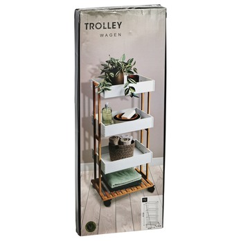 Úložný regál na kolieskach ELMO biela/bambus 1