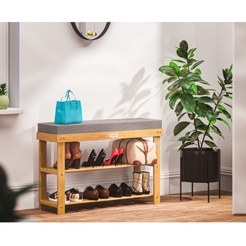 Lavica na topánky ELVATE 1 akácia/sivá, šírka 70 cm 1