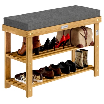 Lavica na topánky ELVATE 1 akácia/sivá, šírka 70 cm 2