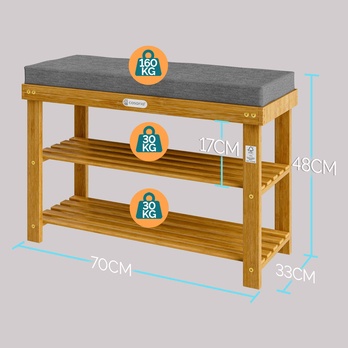 Lavica na topánky ELVATE 1 akácia/sivá, šírka 70 cm 6