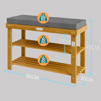 Lavica na topánky ELVATE 2 akácia/sivá, šírka 90 cm 6