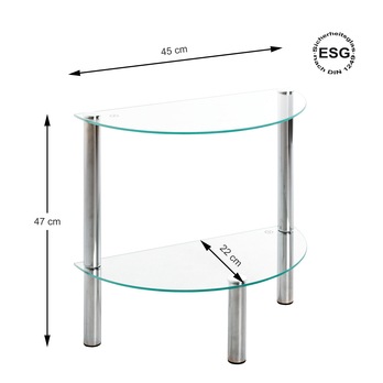 Prístavný stolík EMDEN sklo/chróm, polkruh 4