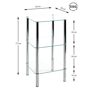 Regál EMDEN sklo/chróm, výška 77 cm 2