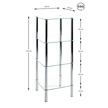 Regál EMDEN sklo/chróm, výška 107 cm 3