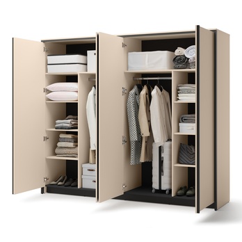 Šatníková skriňa ENNA piesková/čierna, šírka 250 cm 1