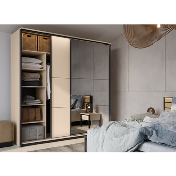 Šatníková skriňa ENNA piesková/čierna, šírka 220 cm 1