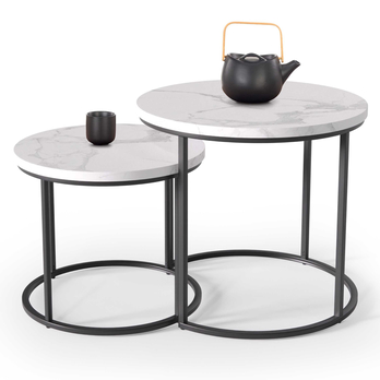 Sada 2 ks prístavných stolíkov EUROS biely mramor/čierna 1